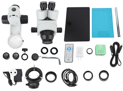 41MP 1080P USB-Mikroskopkamera mit Drehbarem Ständer und LED-Licht, Trinokularmikroskop mit 4K-Auflösung (EU-Stecker)