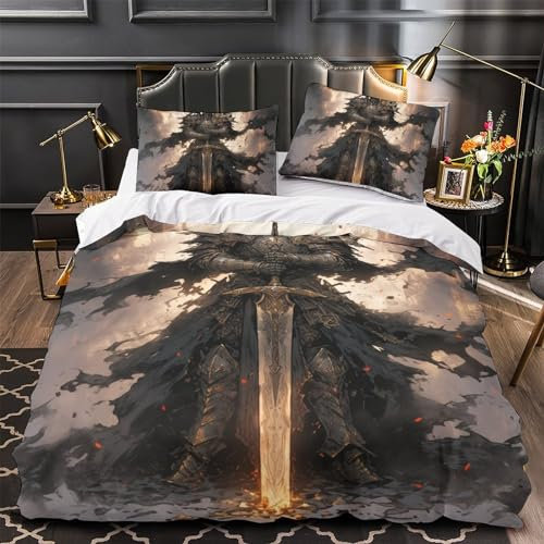 MLPNHTRFV Riesenschwert Bettwäschegarnitur Für Kinder Mädchen Jungen 3D Gedruckter Bedding Supplies for Junger Junges Bettbezug Set Reissverschluss Weich Microfaser Bettwäsche Und Kissenbezüge 3