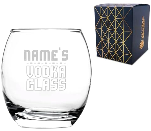 Personalised Engraved Novelty Vodka Short Tondo Tumbler Glass with 'Name's Vodka Glass' Design, Customise with Any Name for Any Occasion, Gift Box Included, Laser Engraved