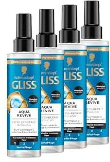 Gliss Kur Gliss Express-Repair-Spülung Aqua Revive (4x 200 ml), Haarspülung bietet eine Extraportion Feuchtigkeit & gesunden Glanz, für normales bis trockenes Haar