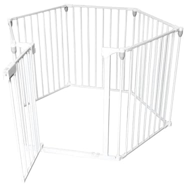 Barrera de Seguridad para niños, Perros y Gatos con Puerta – Caja de Seguridad Ideal para protección doméstica y Separador de ambientes, de Metal Barnizado Blanco, 120 x 74 cm