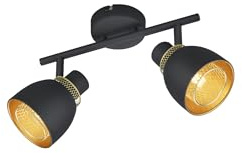 lightling Pancho Deckenlampe, Strahler, Höhe 20 cm, Breite 28 cm, schwarz matt Metall, Innenseite gold, exkl. 2 x E14, max: 10W