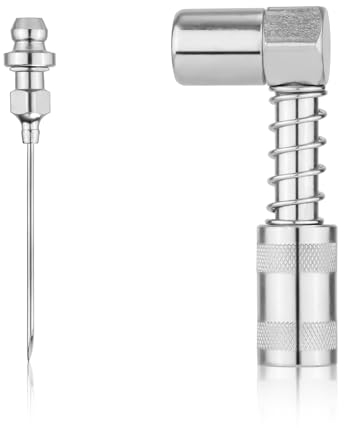 PEUTIER 3pcs 90 Degree Needle Grease Fitting Set, Grease Coupler Adapter Needle Nozzle Grease Injector Needle with Cap Battery Grease Gun Tip Accessory Parts Kit for Hard-to-Reach Grease Zerk Fitting