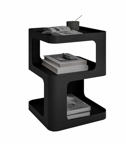 Nixaruy Beistelltische, Beistelltisch aus Metall, moderner Nachttisch, Akzent-Nachttische, 3-stufiger Nachtschrank für Wohnzimmer, Schlafzimmer, kein Zusammenbau erforderlich(schwarz, quadratisch)