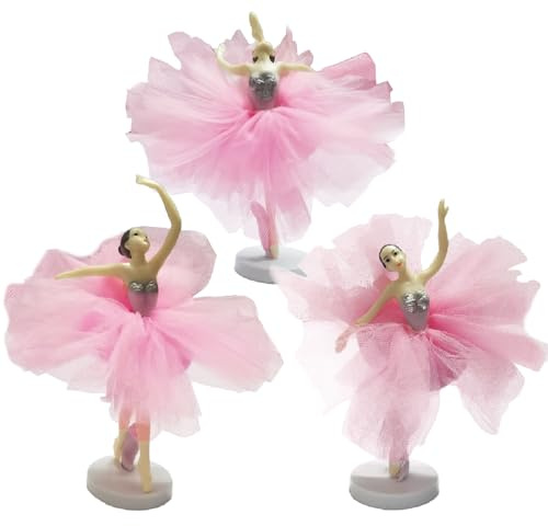 3pcs Dancing Ballerina Girl Figurines, Ballet Girls Cake Toppers, Miniature Ballerina Girl Figure Cake Decoration, Plant Pot Craft Theme Party Favors Supplies for Birthday Ballet Decor (Pink)