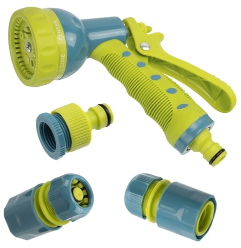 AERZETIX - C76167 - Kit de pistola de riego 1/2'' chorro ajustable con 7 funciones + 3 racores conectores adaptadores rápidos de manguera - nariz de grifo 1/2'' y 3/4''