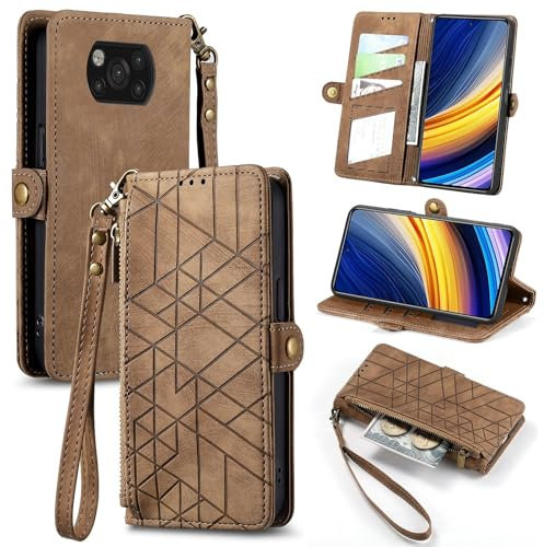 Rfvzubemok Kompatibel mit Sharp Aquos R6 Hülle,Kompatibel mit Sharp Aquos R6 Flip Stand PU Leder Kartenhalter Handyhülle Brown