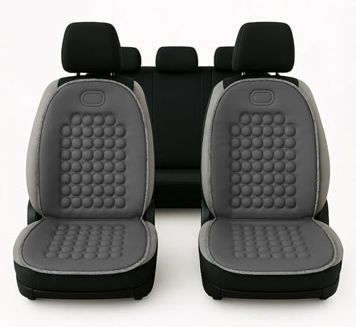 Auto Accessori Lupex Coppia di schienali universali, Materiale poliestere,Set coprisedili anteriori, 2 pezzi con 92 sfere massaggianti, per sedili auto furgone autobus camion sedia ufficio (Grigio)