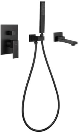 XJTNLB Mischbatterie Dusche Unterputz Schwarz Badewannenarmaturen mit Auslauf Klappbar 180 Armatur Badewanne mit Handbrause und Duschschlauch