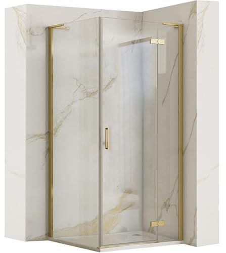 Rea Cabine de douche 80x90 Gold Brush Cabine Douche sans receveur de douche Verre de sécurité trempé Transparentne 6mm (d'or) porte: 80 mur: 90 cm