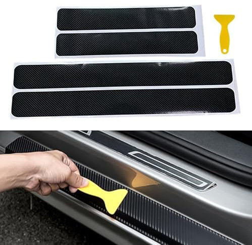 4PCS Car Door Sill Protector for MG ZS EV EZS 2017-2022 2023 2024, 4D Carbon Fiber Threshold Scuff Plate Cover Sticker Car Kick Plates Accessories