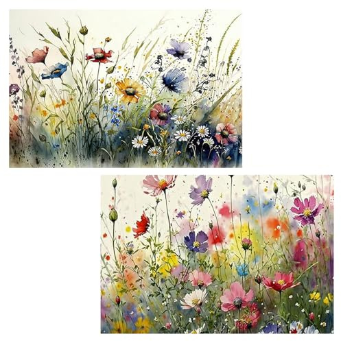 Mandun Diamant Peinture Fleurs Sauvages 2 Combo Adulte Diamant Peinture DIY Peinture Diamant Broderie Peinture Décoration Murale Kit Complet 30x40 cm