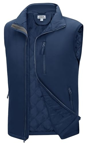 Outdoor Ventures Herren Softshell Weste mit Puffer gefüttert Wasserabweisend Winddichte Vest Gilet Atmungsaktive Ärmellose Jacke für Radfahren, Laufen, Wandern