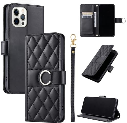 TEDTIKJT Handyhülle für iPhone 12/iPhone 12 pro 6.1 Hülle Premium PU Leder Klapphülle mit Doppelschichtiger Kartenschlitz Standfunktion Schutzhülle für iPhone 12/12 pro Hülle Cover,Schwarz