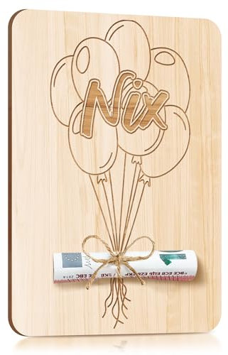 Nichts Geschenk Geldgeschenke Verpackung Geld NIX Grußkarte Holz | Wir schenken uns nix Geschenke | Nichts Geschenk zum Geburtstag Reisen Urlaub Hochzeit | Lustige Geschenke für Männer und Frauen