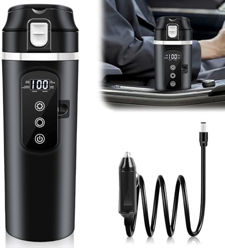 GOMETY Auto-Heizbecher: 1 Stück BPA-Frei Elektrisch Wasserkocher, Tragbar Für Auto, Für Reise Camping (Schwarz 500ml)