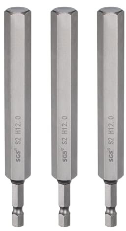 sourcing map 3pcs H12.0 Hex Head Drill Bit Wrench 12mm Metric Flat Tip 1/4 Hex Shank 135mm (5.3) Long Magnetic Hexagonal Screw Driver Socket Industrial Screwdriver Power Bits
