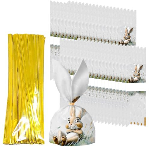 OUDQFCJ 50 Stück Ostern Taschen, Ostern Geschenk Taschen, Osterhase Taschen, Ostern Süßigkeiten Taschen, Osterhase Taschen für Ostern (mit 1 Verband)
