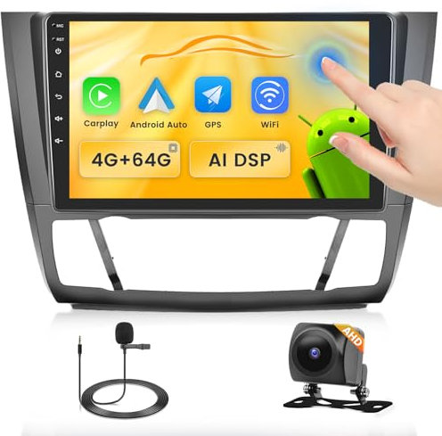 Fuluku 4+64G Android Autoradio per BMW 1 Serie E81 E82 E87 E88 con Wireless Carpaly&Android Auto, 9'' IPS Touch Screen Radio con Bluetooth 5.0/GPS/Telecamera posteriore/FM/WiFi/SWC