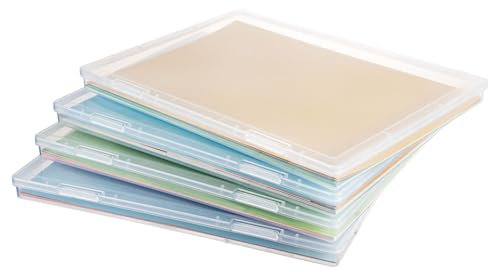 CraftGenes A4 Paper Storage Box – Set of 4 Clear Plastic File Boxes with Lids – Lightweight Organiser for Craft Paper, Documents, Cardstock, Photos & Office Supplies