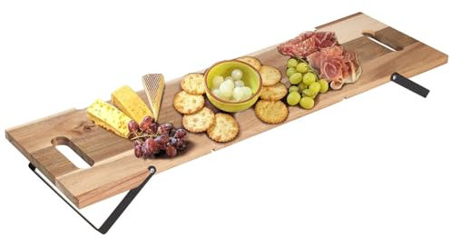 URBNLIVING Large Acacia Wooden Serving Tray with Metal Legs & Handles - 67cm Modern Decorative Platter for Appetizers, Meats, Snacks, Desserts – Rustic Party Centerpiece - Hand Wash Only