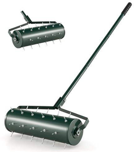 FANTASK Rasenlüfter Walze manuell, Rasenwalze mit ergonomischem Griff & Nägeln, 53 x 130 cm, Handvertikutierer Walze mit befüllbarer Tromme, Geeignet für Garten, Hof, Grün