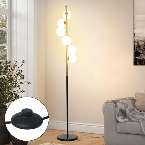 Wylolik Lampada da Terra per Soggiorno 6 Paralume a globo in vetro Stile moderna con Interruttore Individuale, per Soggiorno, Camera da Letto e Ufficio, 63 (Fornitura di sorgenti luminose)