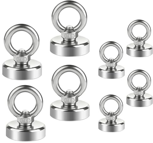 8 Stück Magnete Stark, 15kg und 35kg Neodym Magnet Extra Starke | Magneten Starker, Rund Magnet mit Öse Magnetisch Haken für Haus,Werkstatt,Wasser, 32mm/20mm