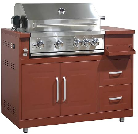 Meuble barbecue gaz 4 brûleurs et rôtissoire cuisine extérieure brique