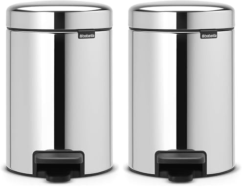 Brabantia Poubelle à Pédale Newicon avec Seau en Plastique, 3L - Acier Brillant (Lot de 2)