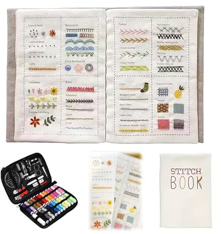 Embroidery Stitch Book, DIY Embroidery Kit, Tragbar Sticken Buch mit Schritt-Anleitungen für 143 Stiche, Leichtes Embroidery Stitches Book Kit für Anfänger, Erwachsene, Hobby, Basteln, Familie