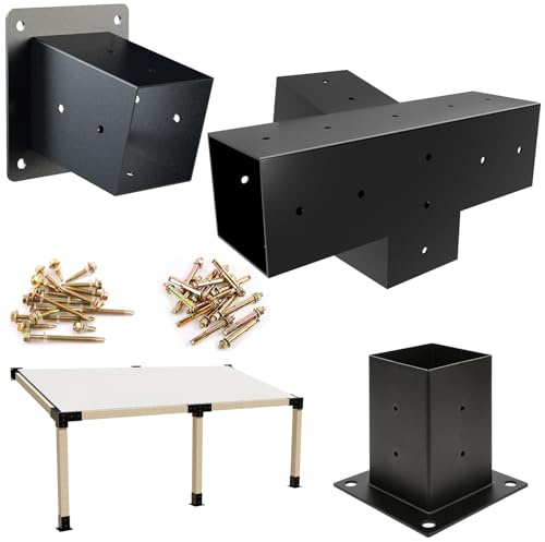 Kinchoix 4x4 Woodworks Pergola Brackets Kit, 15° Slanted Roof Pergola Bracket, Carbon Steel, Black, Pole Mount