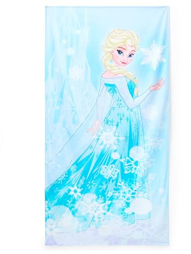 Disney Store Telo Mare Elsa, Frozen, cotone morbido, H150xW74cm Stampa ispirata a Frozen; cotone morbido e assorbente; asciugatura rapida per piscina e spiaggia