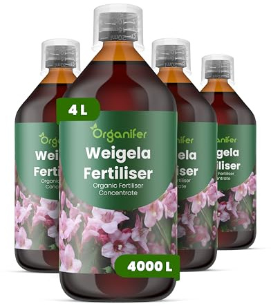 Flüssigdünger Für Weigelien - 4x1L - NPK 2-1-8 | Dünger Für Üppige Blüten Und Kräftige Pflanzen - Fördert Wurzeln Und Widerstandskraft - Organifer