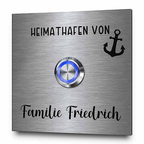 Türklingel Modell Friedrich - Größen ab 8x8 cm | Personalisiert mit Wunschtext und Motiv - Rostfreies Edelstahl mit wetterfester Gravur