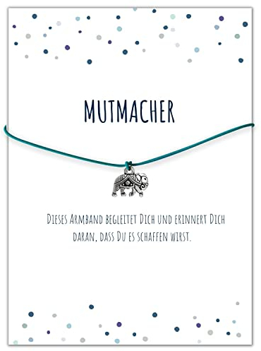 Glücksschmiedin – Mutmacher Geschenk – Kraft Armband mit Elefant-Anhänger & Spruchkarte – Glücksbringer für Motivation & Stärke – Handgefertigt in Deutschland (Türkis)