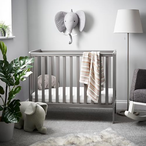 Obaby Bantam Space Saver Cot, Taupe Grey Compact Baby Cot with Adjustable Mattress Base for Smaller Nurseries
