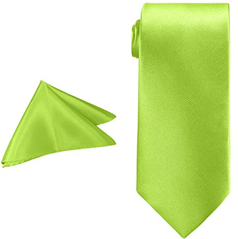 Trimming Shop Cuello Tie and Pañuelo Juego para Ropa Formal, Bodas, Graduación, Celebración, Graduación, Fiestas - Unisex, Diseño Clásico - Verde Lima, 56 Inches