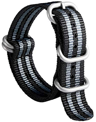 BINLUN Bracelet de Montre en Nylon G10 Balistique Militaire Remplacement Bracelet Montre Tissu pour Hommes Femmes 18mm 19mm 20mm 21mm 22mm 23mm 24mm(Noire Gris-Argent,24mm)