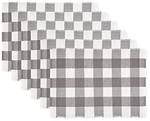 DII Buffalo Check Collection Lot de 6 Sets de Table Classiques de Ferme, 33 x 48 cm, Gris et Blanc