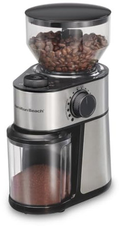 Hamilton Beach Electric Burr Coffee Grinder with Large 16oz Hopper and 18 Settings for 2-14 Cups, Stainless Steel (80385)