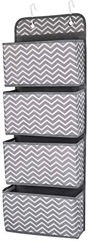 MaoXinTek Over Door Hanging Storage Organizer 4 Pocket Wall Mount Closet Wardrobe Fabric Nursery Storage Bag for Toys Magazine Sunglasses Hat Grey