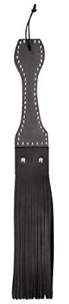 Shots Ouch! Pain - Wooden Handle Belt Whip Flogger Leather - Black