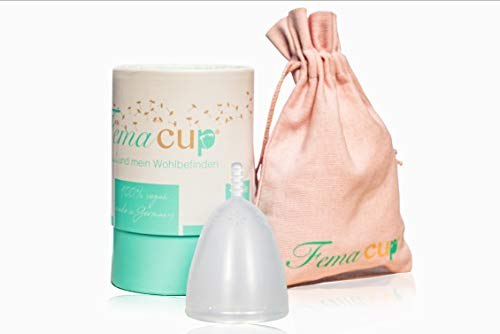 FemaCup® Menstruationstasse Größe M (25-30 ml) - 100% Made in Germany - BPA-frei - geruchlos - medizinisches Silikon - Alternative zu Tampons und Binden - Farbe transparent