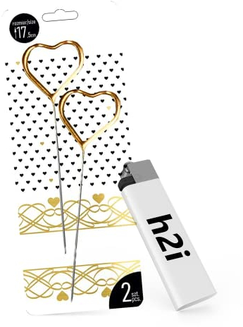 h2i Herz-Gold Wunderkerzen | 2 Stück | 18 cm | +/- 60 sek | Geburtstagskerzen Sprühkerze Spritzkerze Sternenspritzer Funkenzauber für Valentinstag Hochzeit Silvester Geburtstag | Kat F1