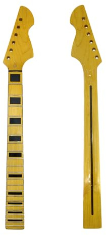 Gitarrenhals aus Ahorn, 22 Bünde, 64,8 cm, gelbes Griffbrett aus Ahorn, schwarze Blockeinlage, DIY-Gitarrenersatz, großer Kopf