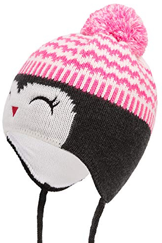 Marhatter Baby Kindermütze Bommelmütze Mädchen Mütze Pinguin Ohrenmütze warm mit Teddy-Fell Fleece gefüttert 9662