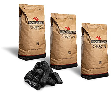 Organic Lumpwood Charcoal BBQ - Sustainable, Smokeless, Odorless, Ready in 15 Minutes!, 95% 5-20cm Pieces 50L Bag - Effortless Ignition - Restaurant Grade Charcoal Quality! (3x50L)