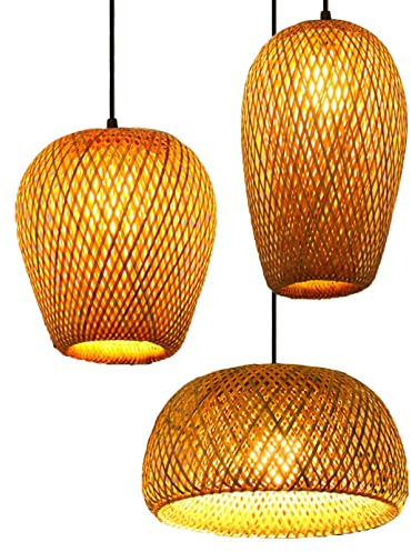 SHIKUN Bamboo Woven Lampshade Bamboo Ceiling Light Vietnamese Style Pendant Light Decorative Chandelier Ceiling Lamp for Restaurant, Corridor, Living Room, Bar, Coffee