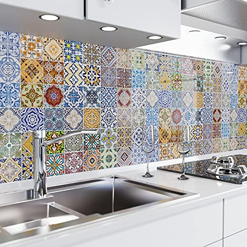 danario Rivestimento Paraschizzi Cucina Adesivo da Parete - Effetto Opaco - Spesso e Rigido - Ignifugo e Resistente all'Acqua - 0,37 mm - Tessere Mosaico Colorate - 60 cm x 400 cm